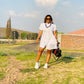 Colored white buttoned shirt dress